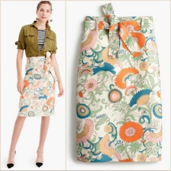 J. Crew Dresses & Skirts - J Crew Pencil Ornate Floral Removable Tie Belt Lined Skirt G0962